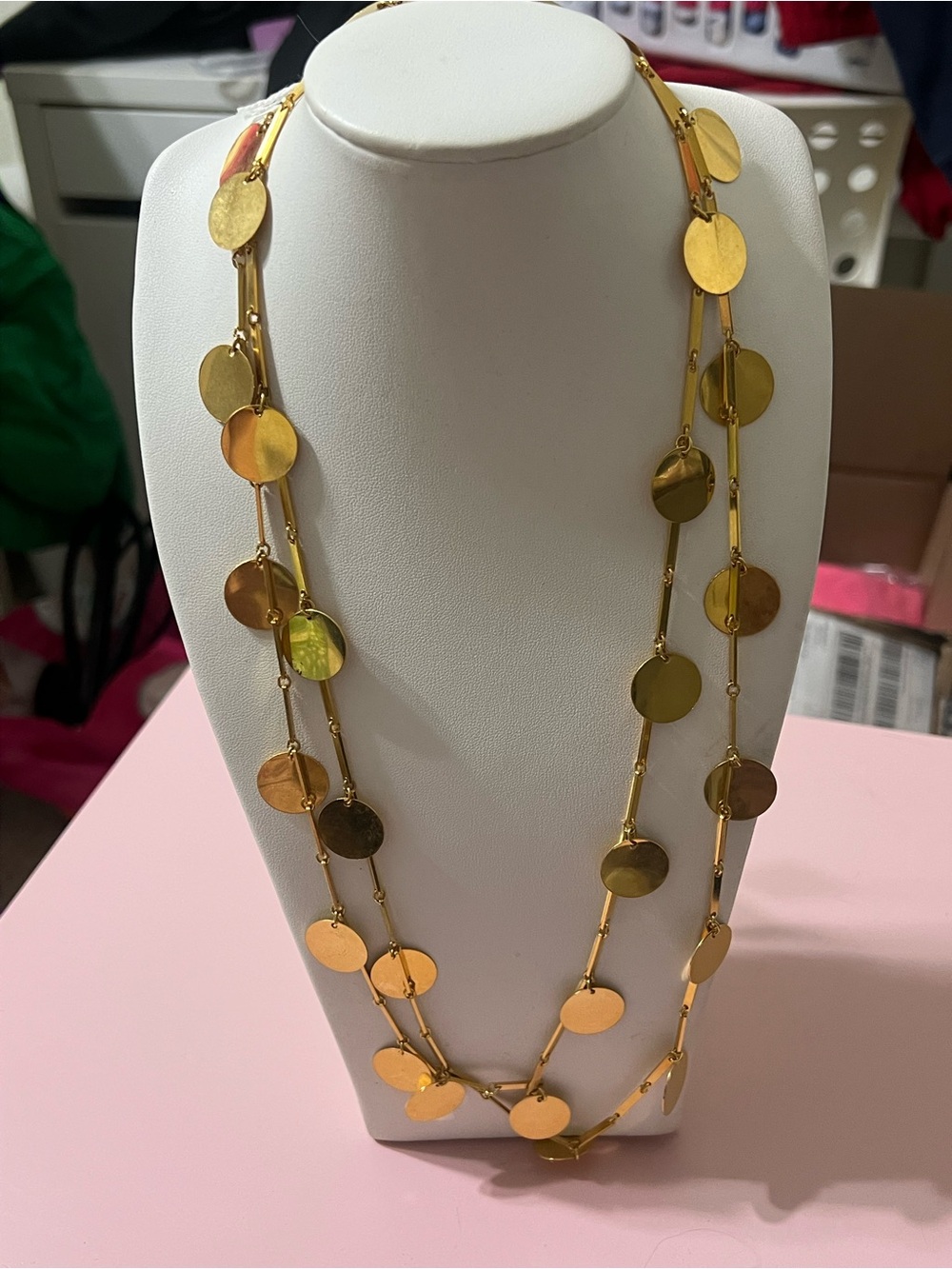 Source Unknown Gold Disc Double Strand Necklace